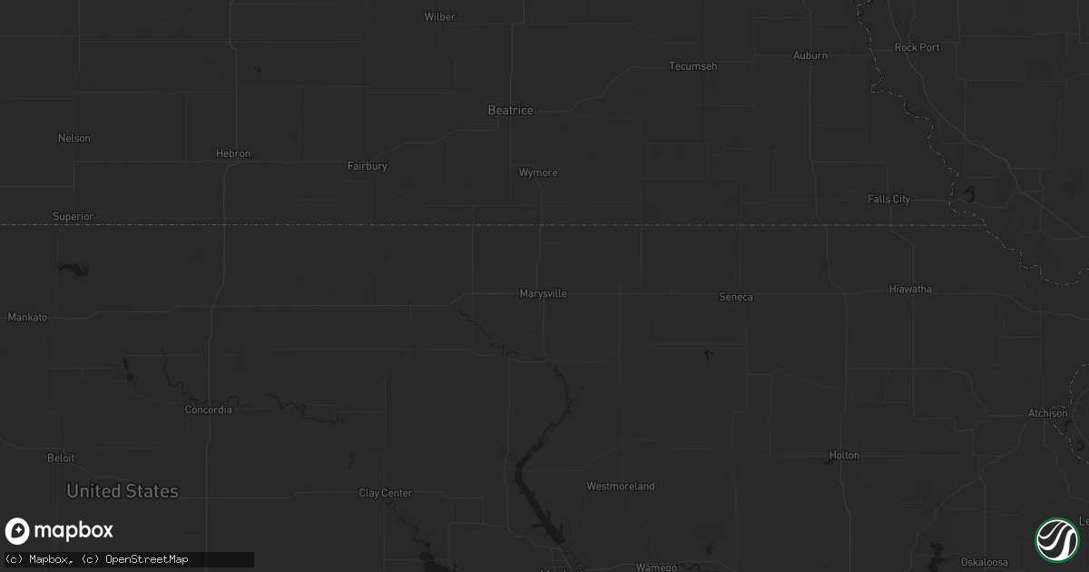 Hail map in Marysville, KS on August 6, 2026