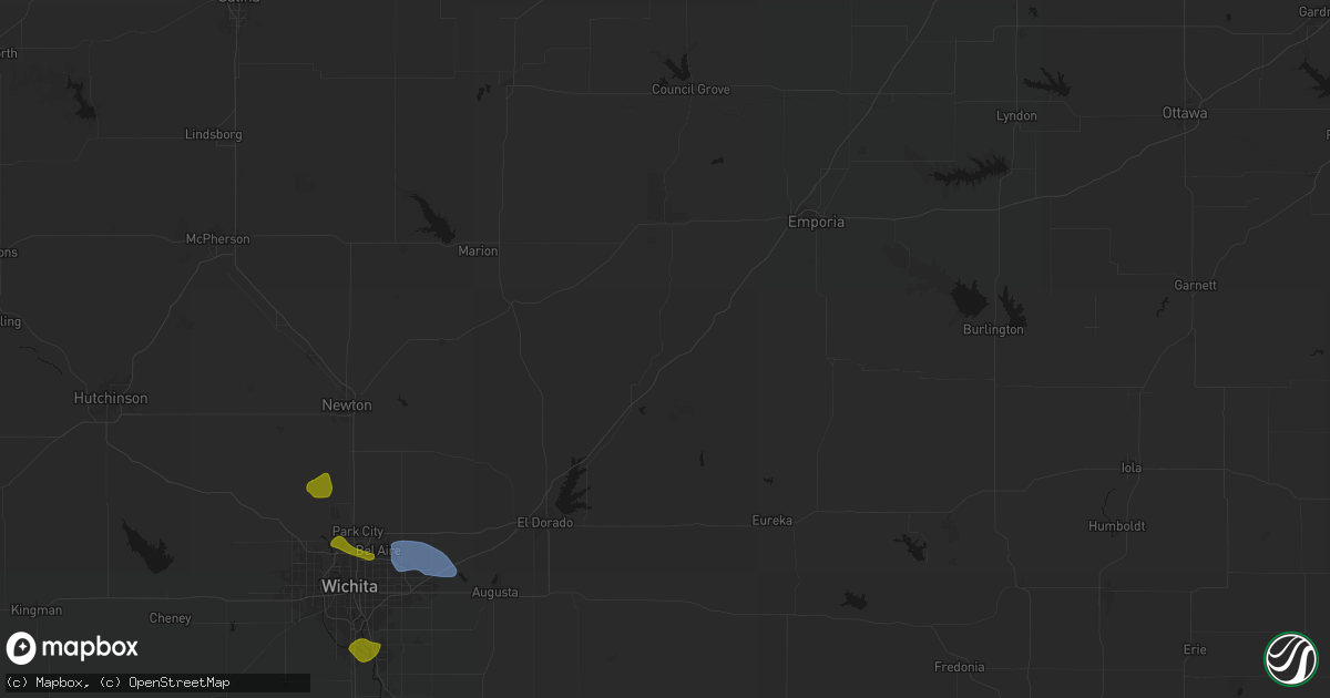 Hail map in Matfield Green, KS on August 6, 2026
