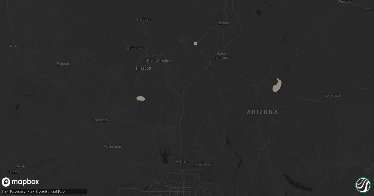 Hail map in Mayer, AZ on August 6, 2026
