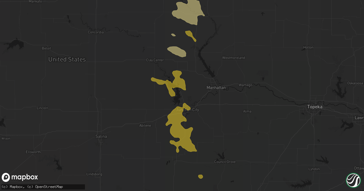 Hail map in Milford, KS on August 6, 2026