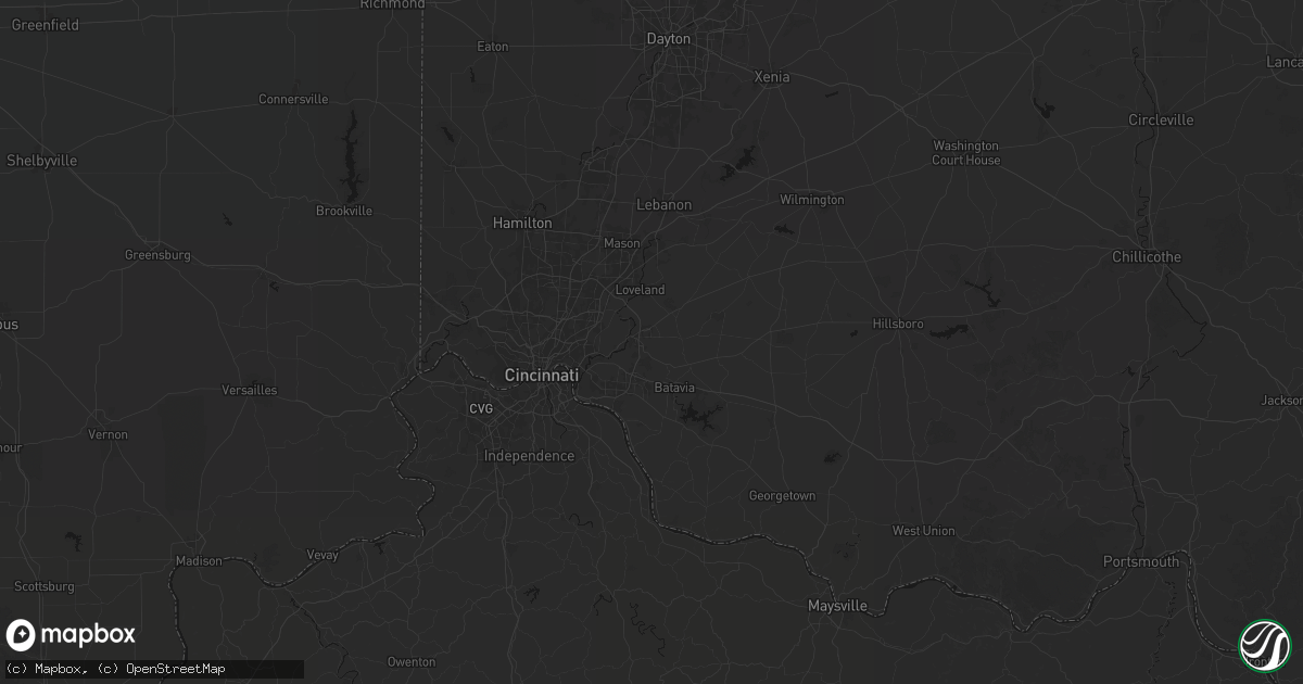 Hail map in Milford, OH on August 6, 2026