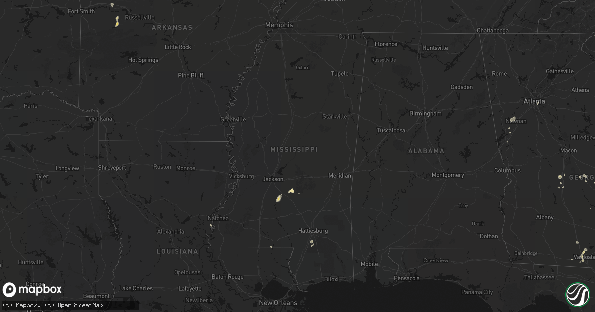 Hail map in Mississippi on August 6, 2026