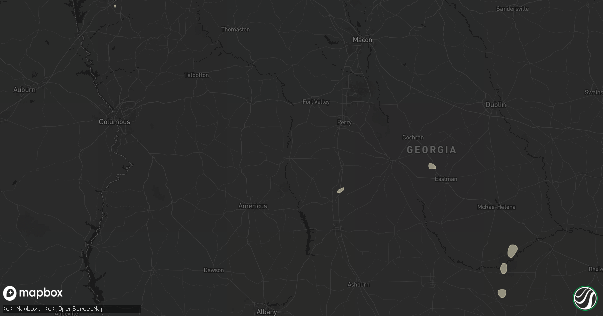 Hail map in Montezuma, GA on August 6, 2026