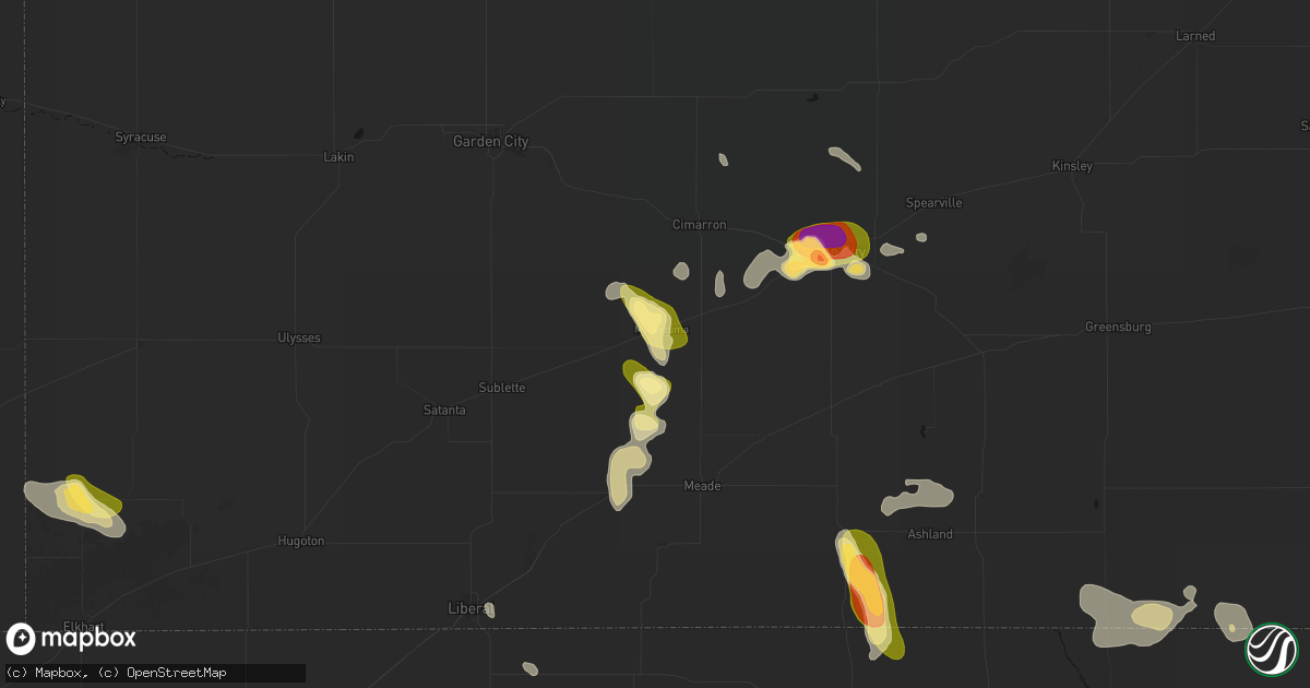 Hail map in Montezuma, KS on August 6, 2026