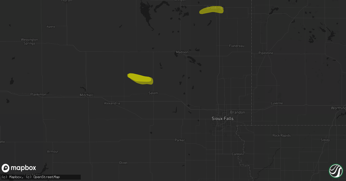 Hail map in Montrose, SD on August 6, 2026