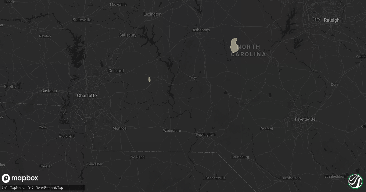 Hail map in Mount Gilead, NC on August 6, 2026