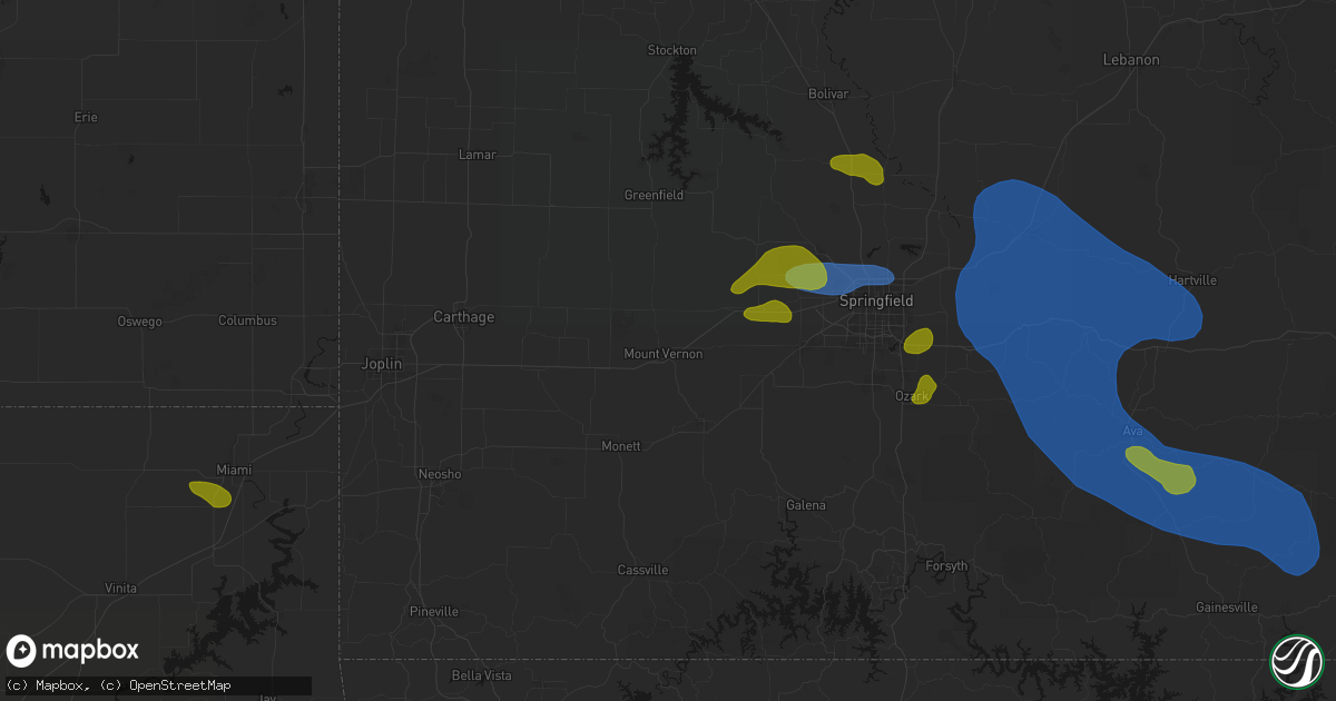 Hail map in Mount Vernon, MO on August 6, 2026