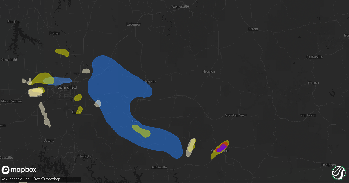 Hail map in Mountain Grove, MO on August 6, 2026