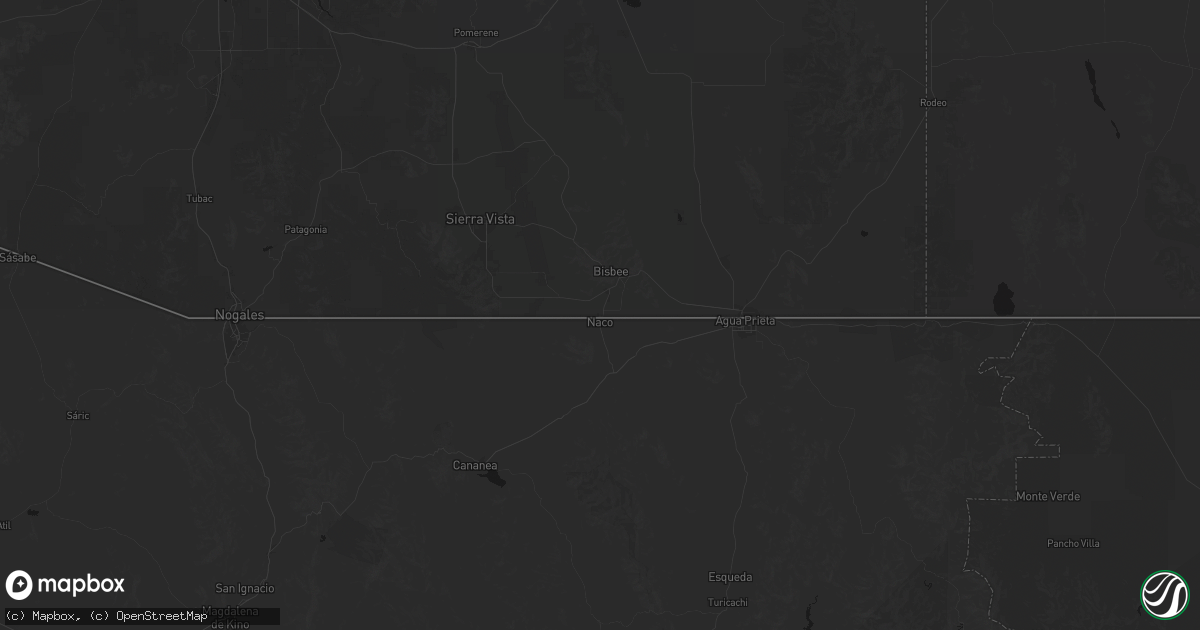 Hail map in Naco, AZ on August 6, 2026