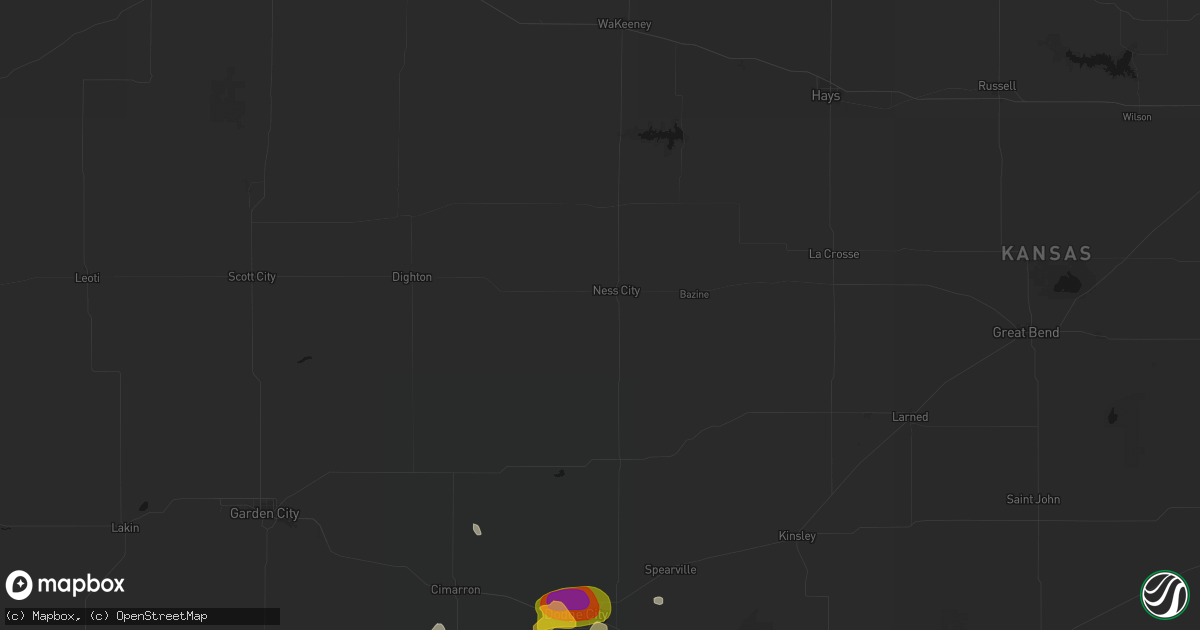 Hail map in Ness City, KS on August 6, 2026