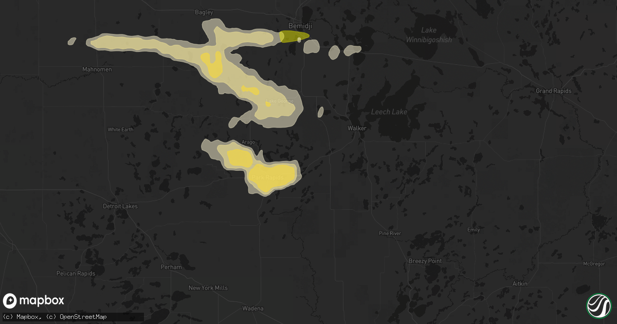 Hail map in Nevis, MN on August 6, 2026