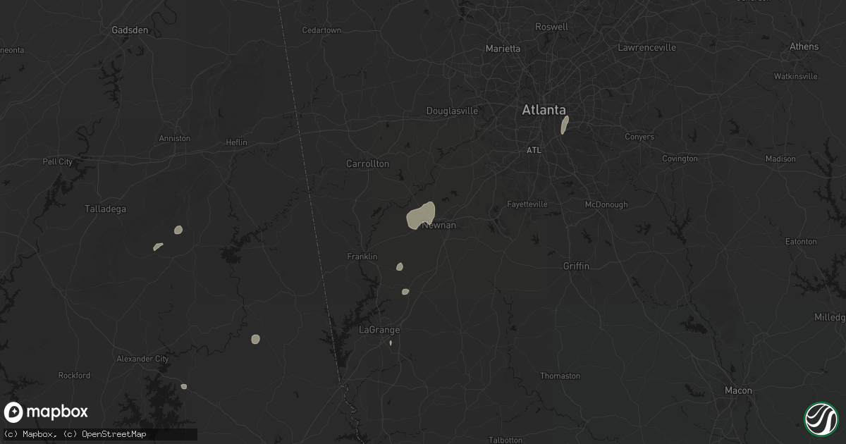 Hail map in Newnan, GA on August 6, 2026
