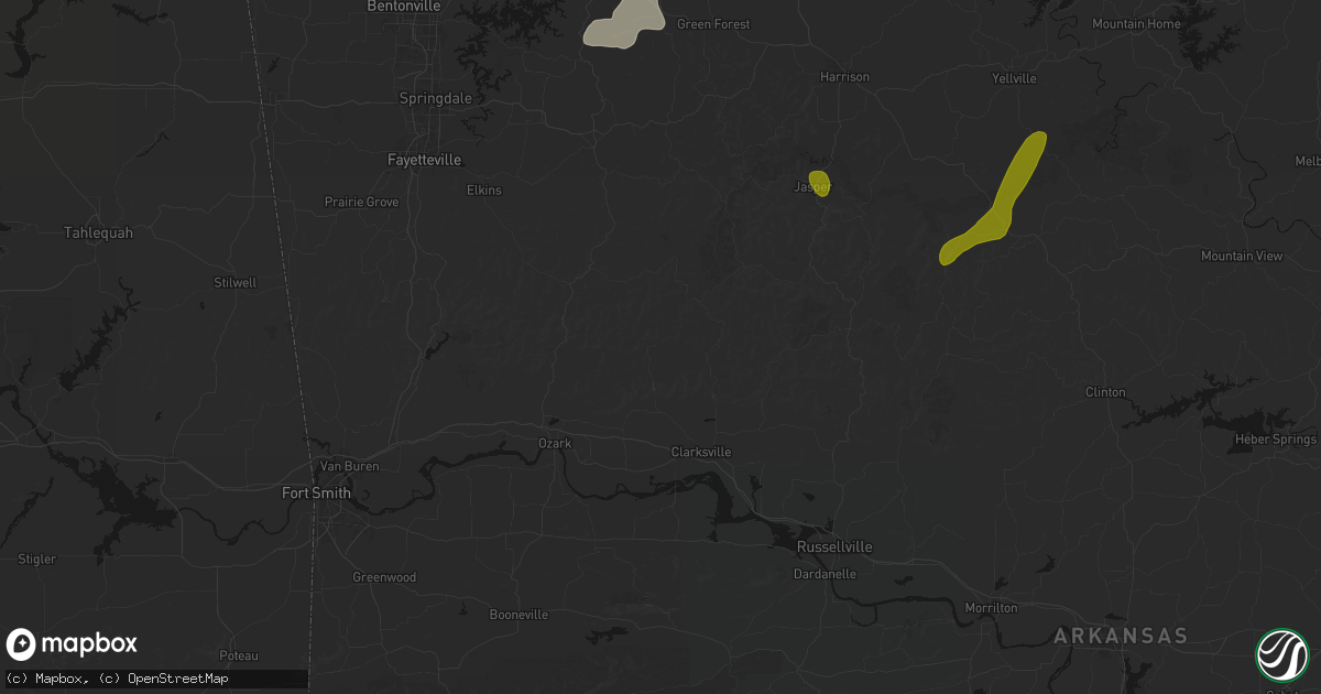 Hail map in Oark, AR on August 6, 2026
