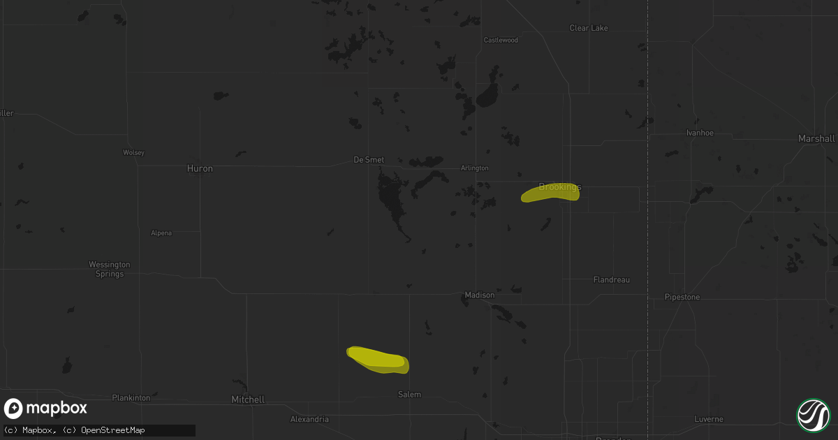 Hail map in Oldham, SD on August 6, 2026