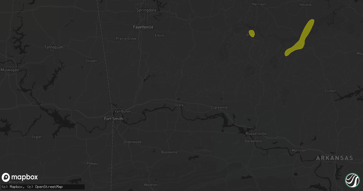 Hail map in Ozark, AR on August 6, 2026