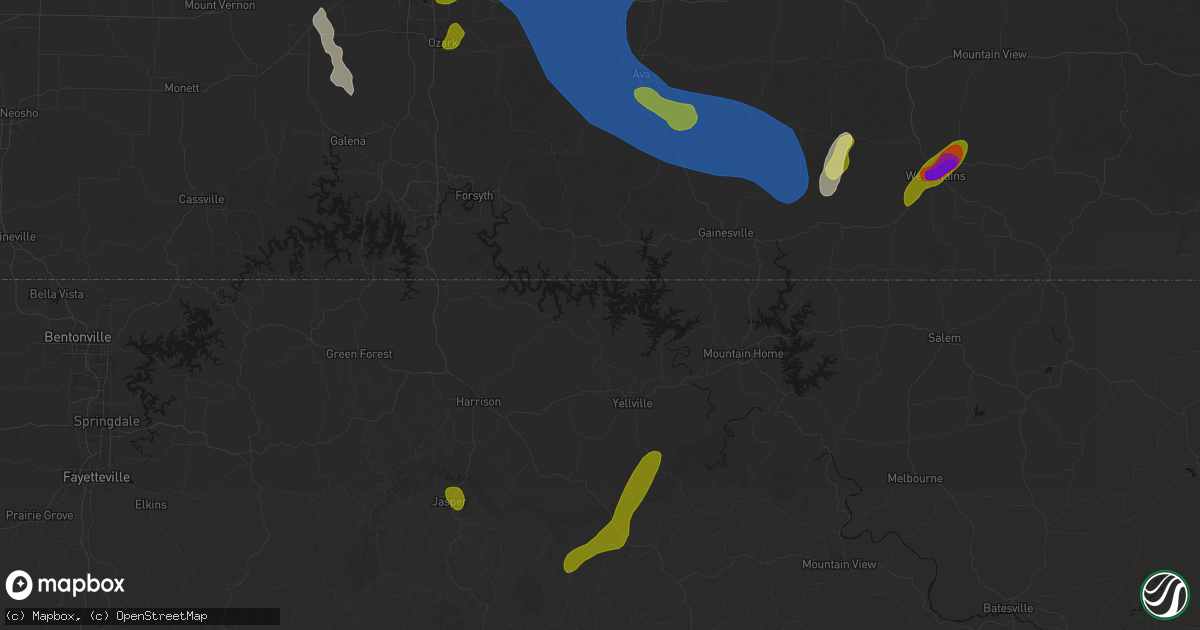 Hail map in Peel, AR on August 6, 2026