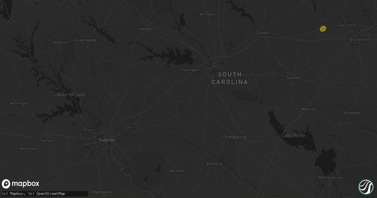 Hail map in Pelion, SC on August 6, 2026