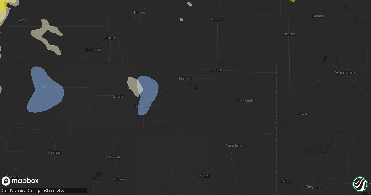Hail map in Perryton, TX on August 6, 2026