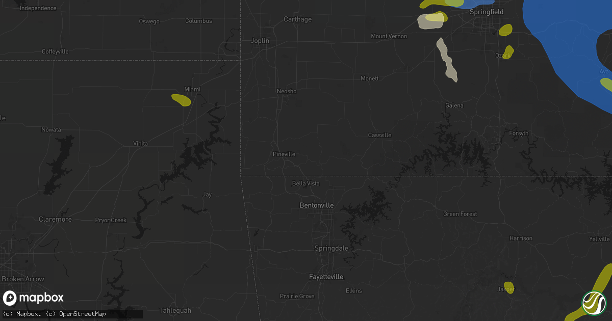 Hail map in Pineville, MO on August 6, 2026