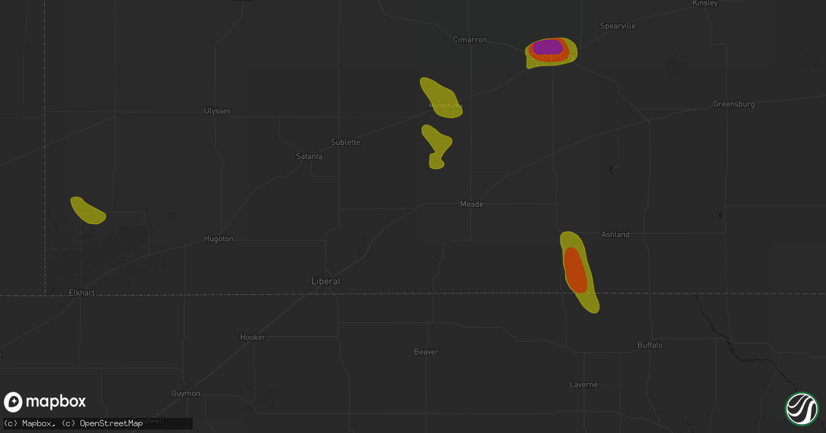 Hail map in Plains, KS on August 6, 2026