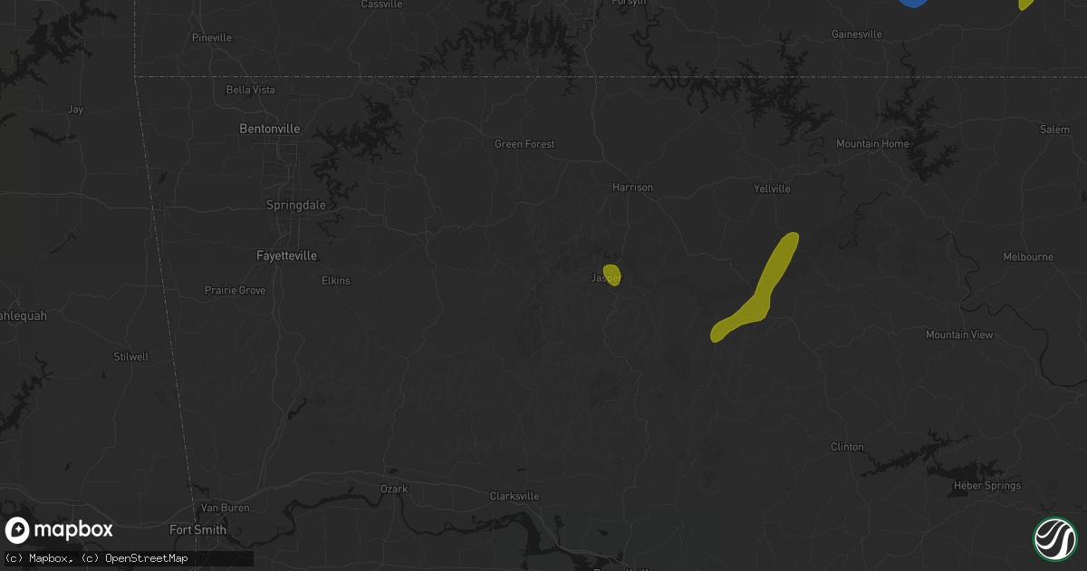 Hail map in Ponca, AR on August 6, 2026