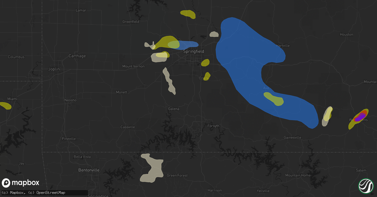Hail map in Ponce De Leon, MO on August 6, 2026