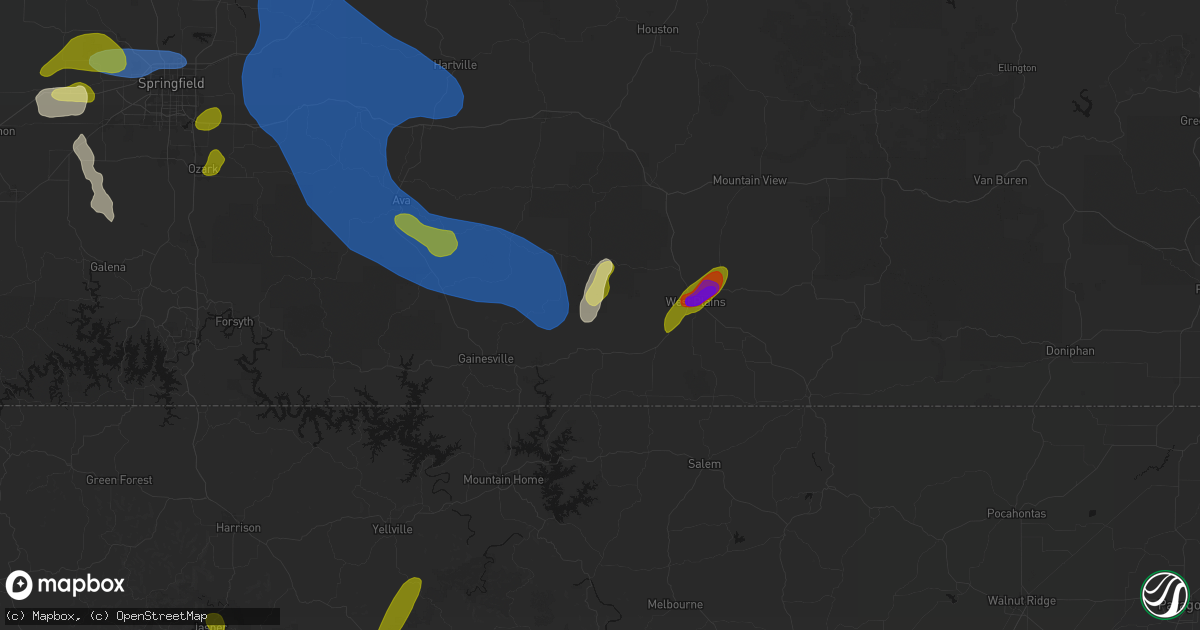 Hail map in Pottersville, MO on August 6, 2026