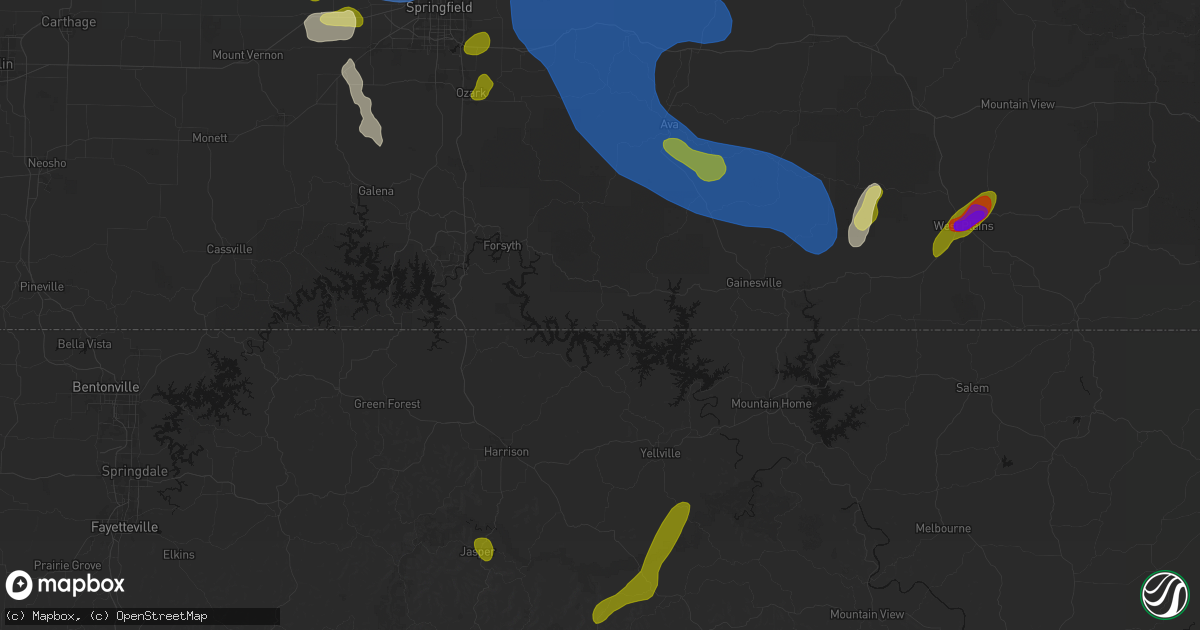 Hail map in Protem, MO on August 6, 2026