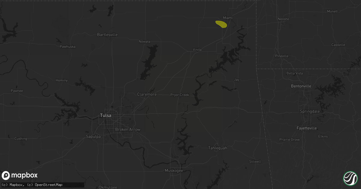 Hail map in Pryor, OK on August 6, 2026
