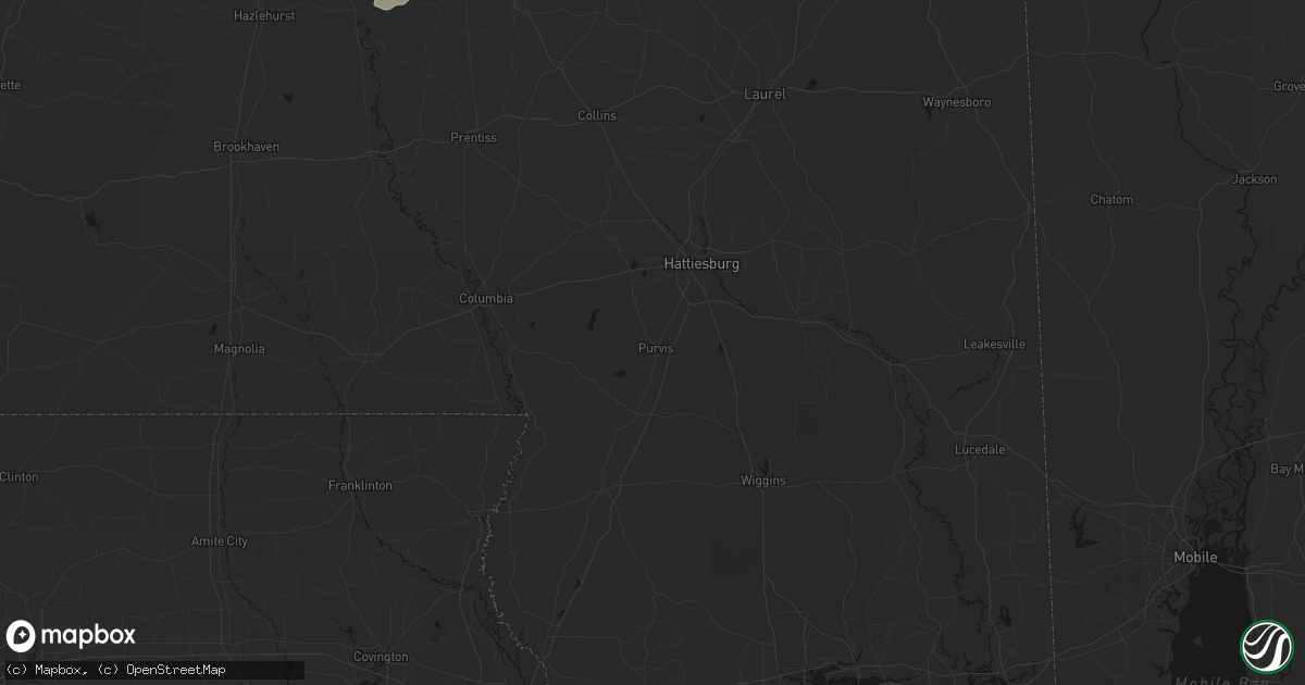 Hail map in Purvis, MS on August 6, 2026