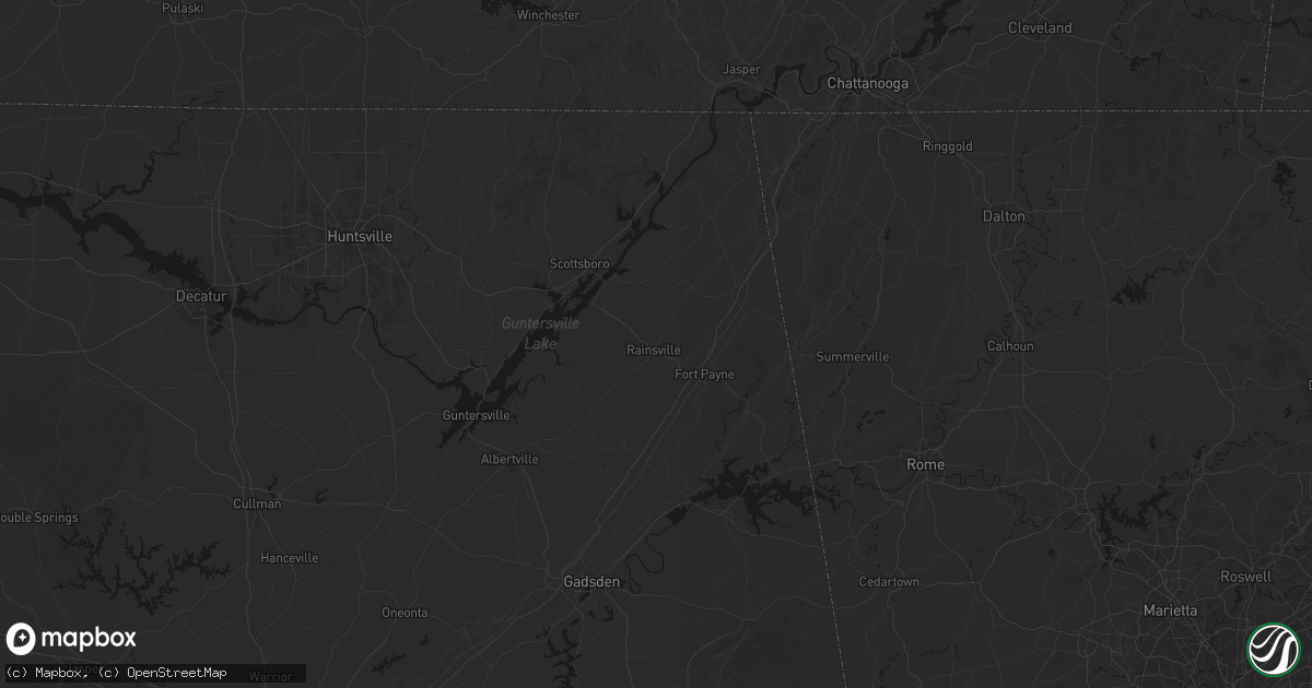 Hail map in Rainsville, AL on August 6, 2026