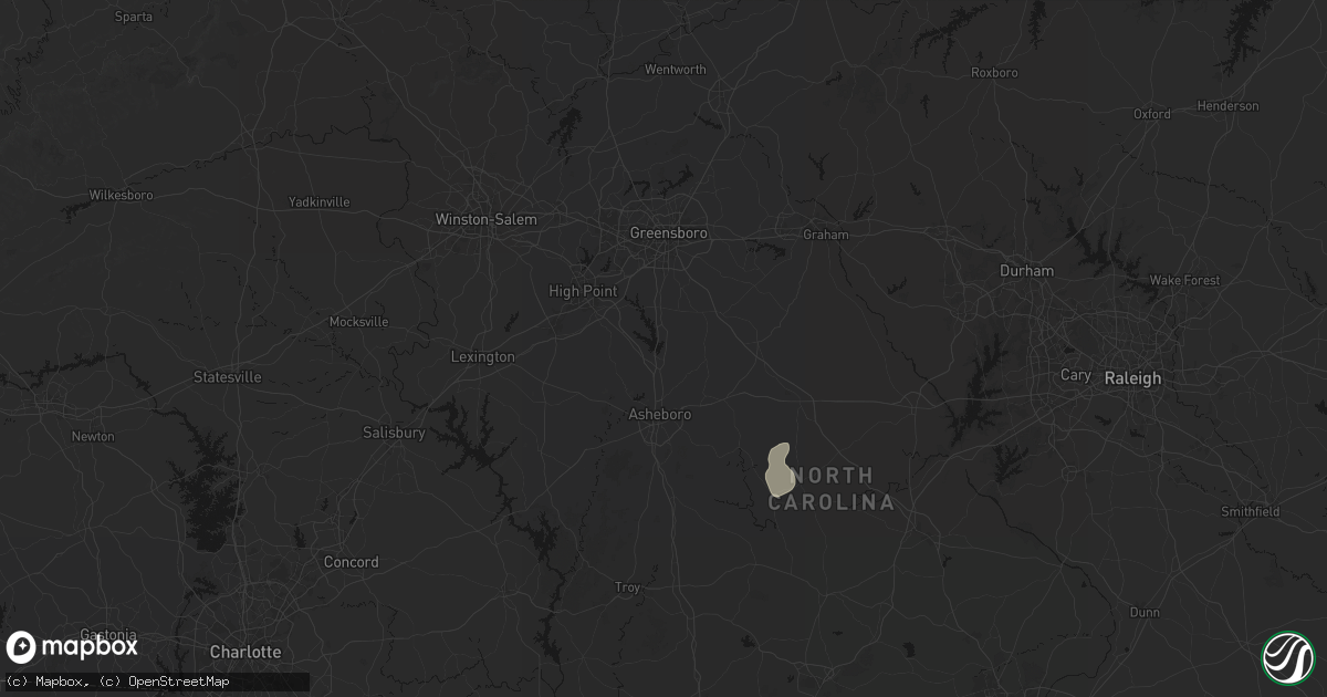 Hail map in Randleman, NC on August 6, 2026