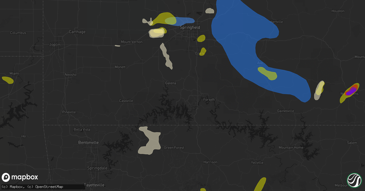 Hail map in Reeds Spring, MO on August 6, 2026