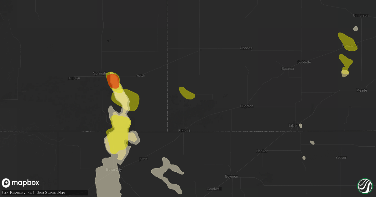 Hail map in Richfield, KS on August 6, 2026