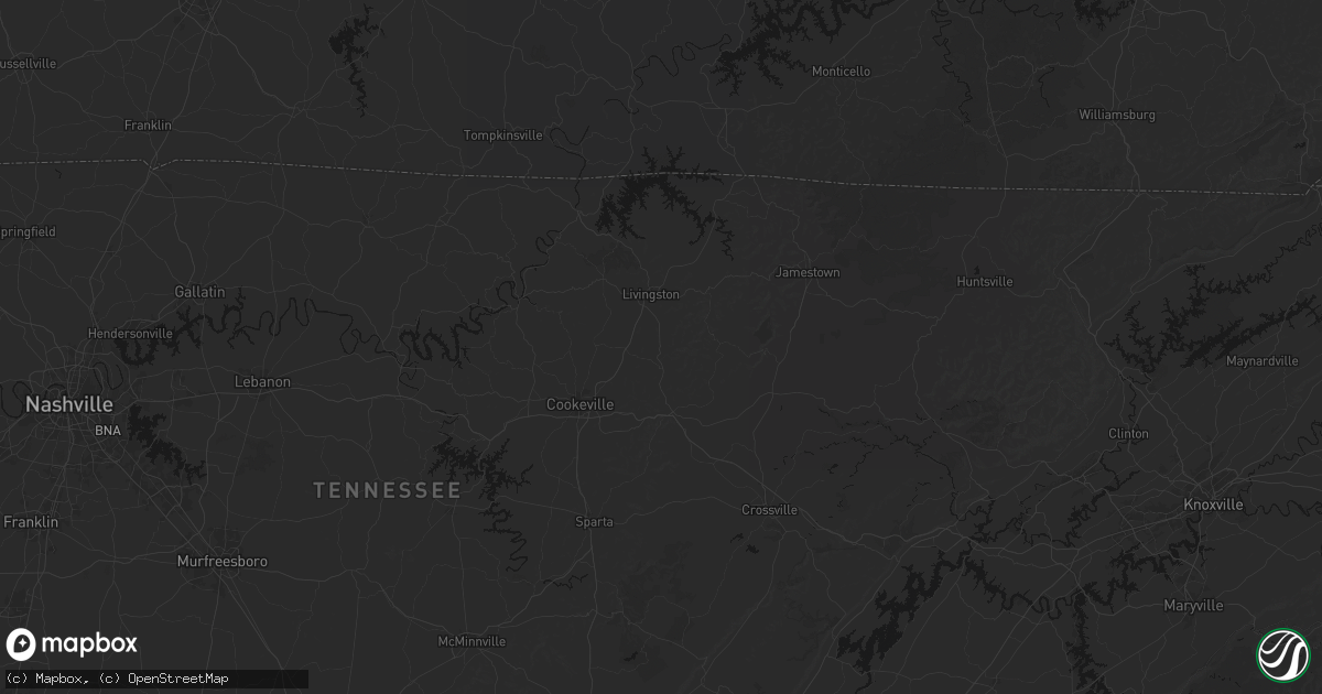 Hail map in Rickman, TN on August 6, 2026