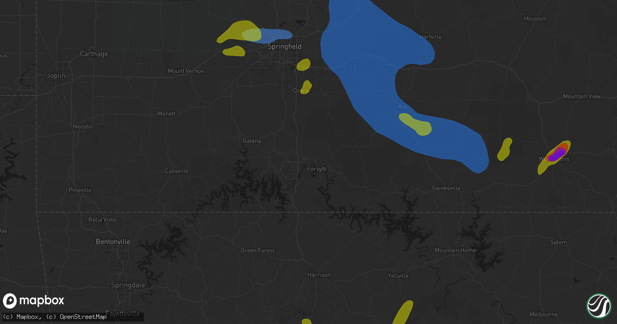 Hail map in Rockaway Beach, MO on August 6, 2026