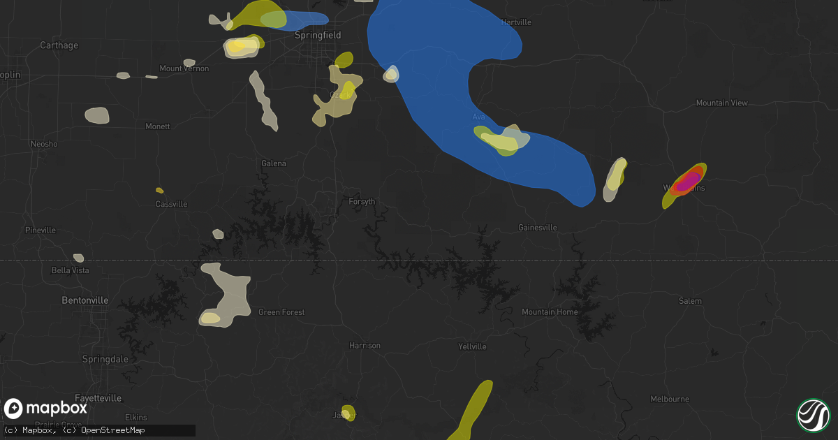 Hail map in Rueter, MO on August 6, 2026