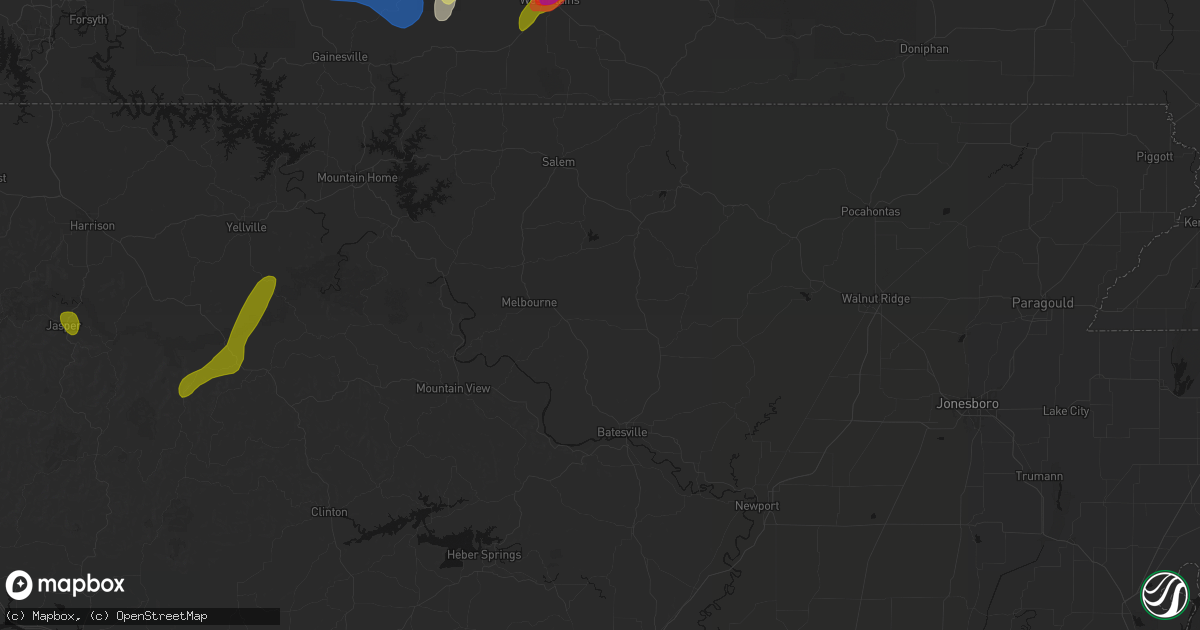 Hail map in Sidney, AR on August 6, 2026