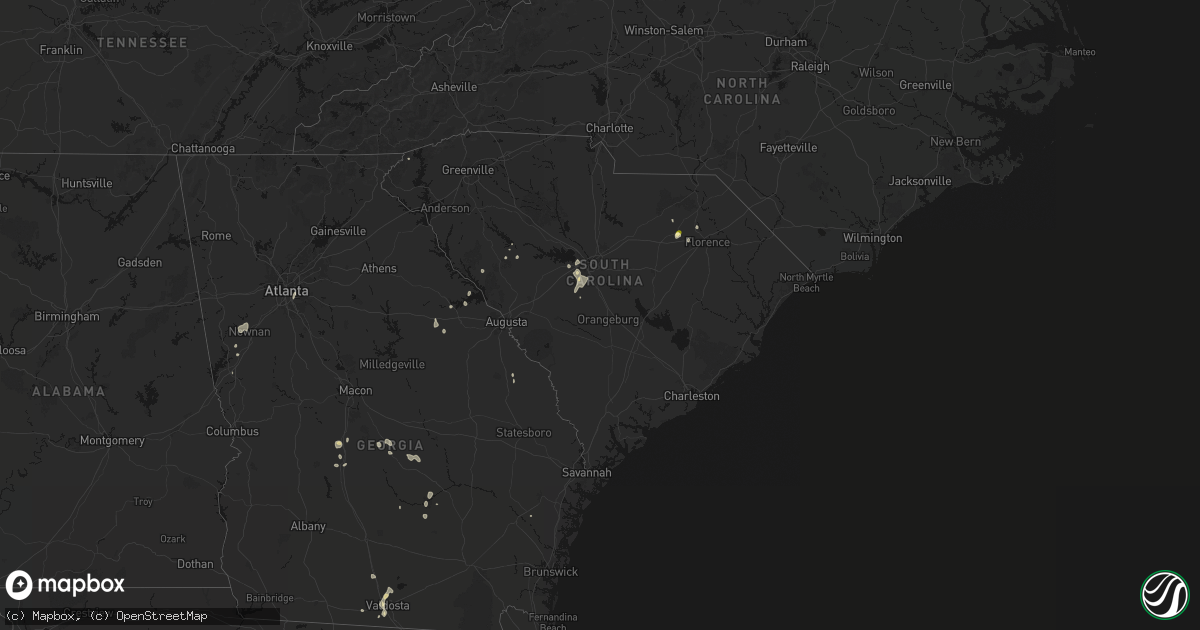 Hail map in South Carolina on August 6, 2026