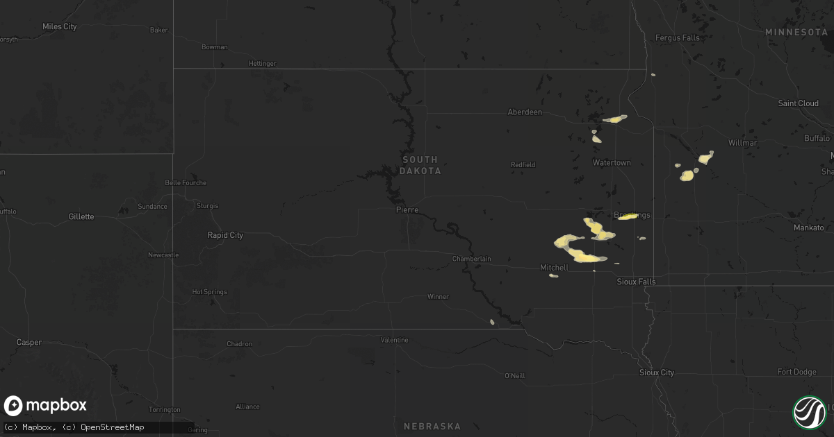 Hail map in South Dakota on August 6, 2026