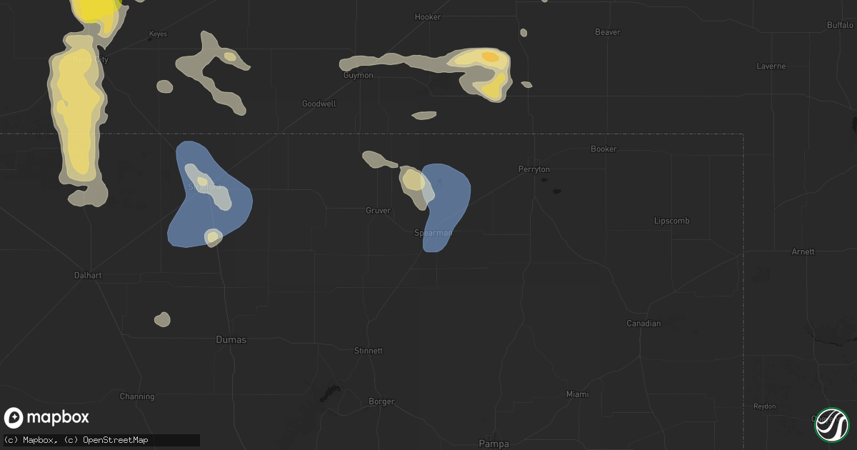 Hail map in Spearman, TX on August 6, 2026
