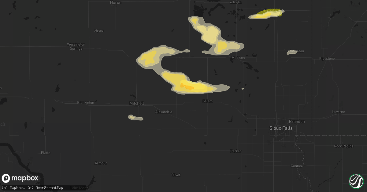 Hail map in Spencer, SD on August 6, 2026