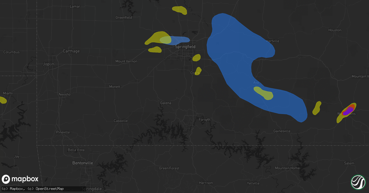 Hail map in Spokane, MO on August 6, 2026