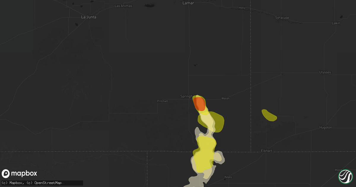 Hail map in Springfield, CO on August 6, 2026