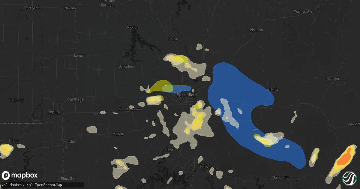 Hail map in Springfield, MO on August 6, 2026