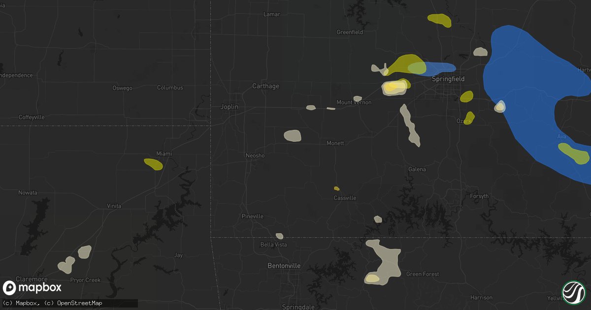 Hail map in Stark City, MO on August 6, 2026