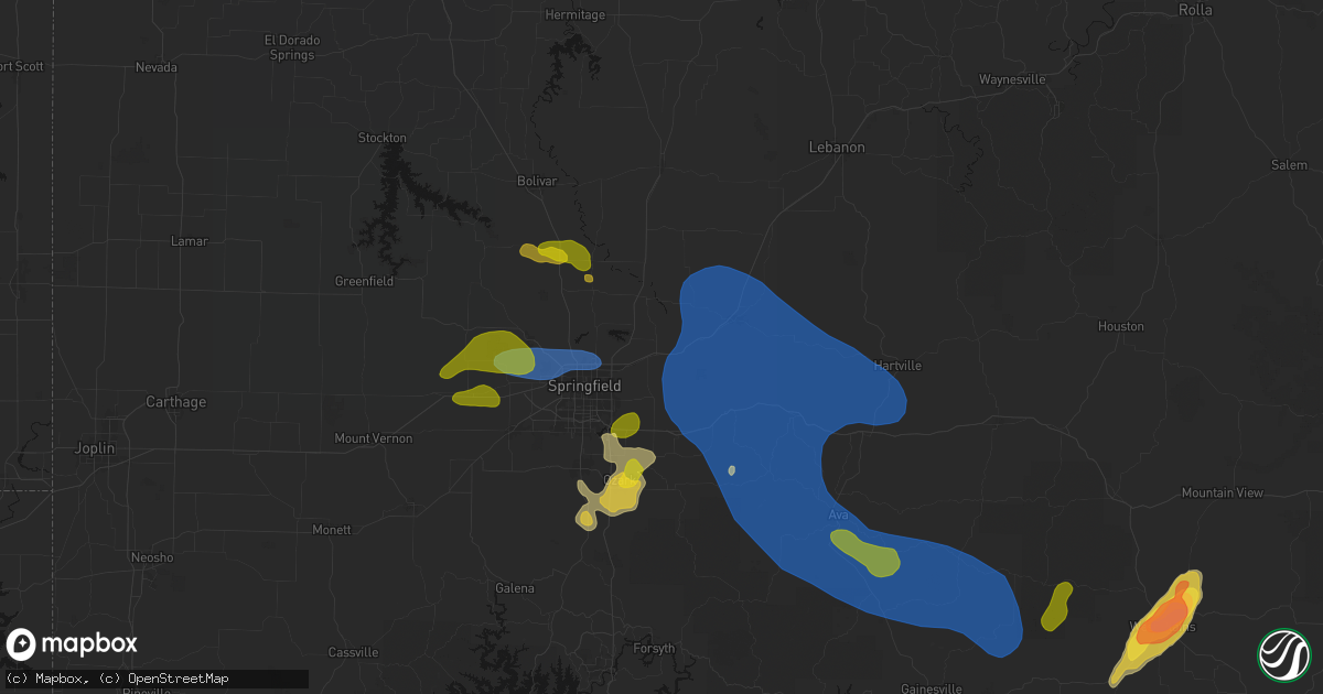 Hail map in Strafford, MO on August 6, 2026
