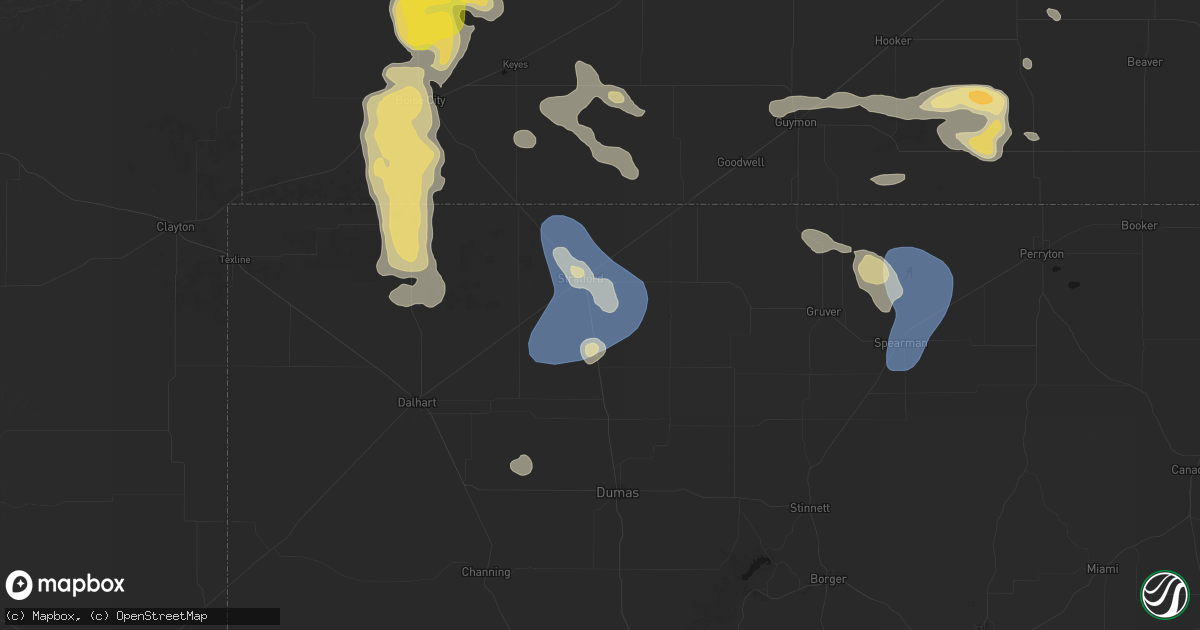 Hail map in Stratford, TX on August 6, 2026