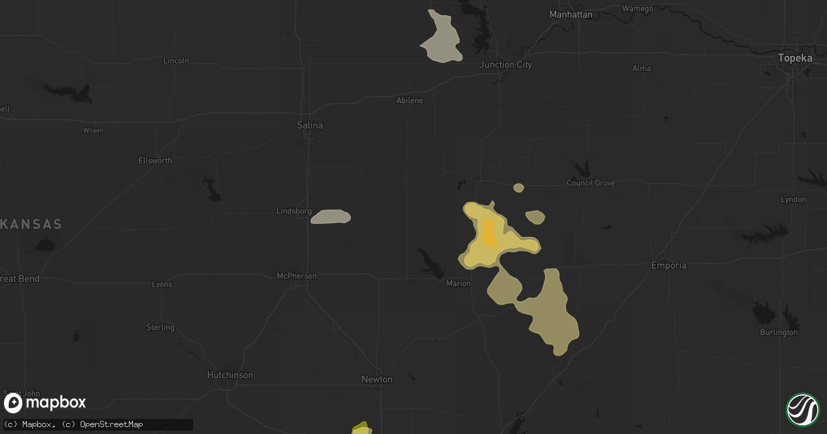 Hail map in Tampa, KS on August 6, 2026