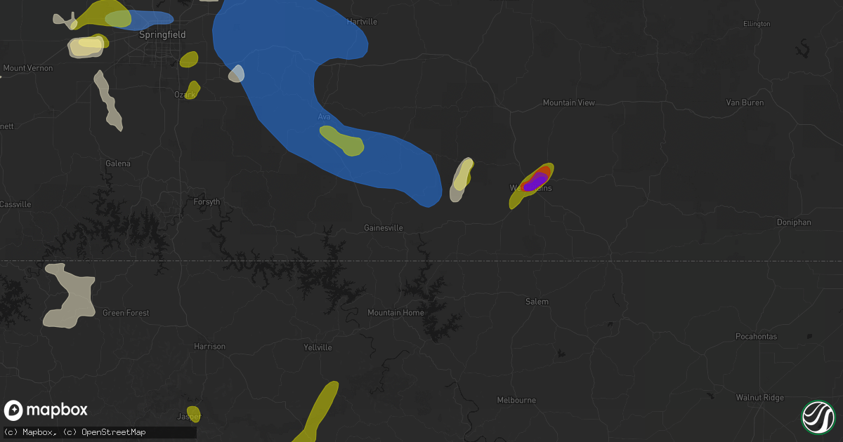 Hail map in Tecumseh, MO on August 6, 2026